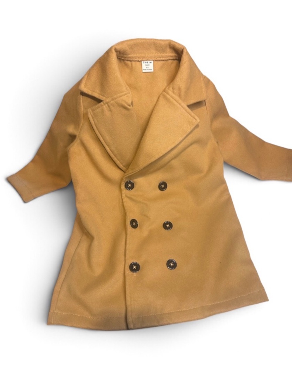SHEIN Kids Double-Breasted Tan Peacoat